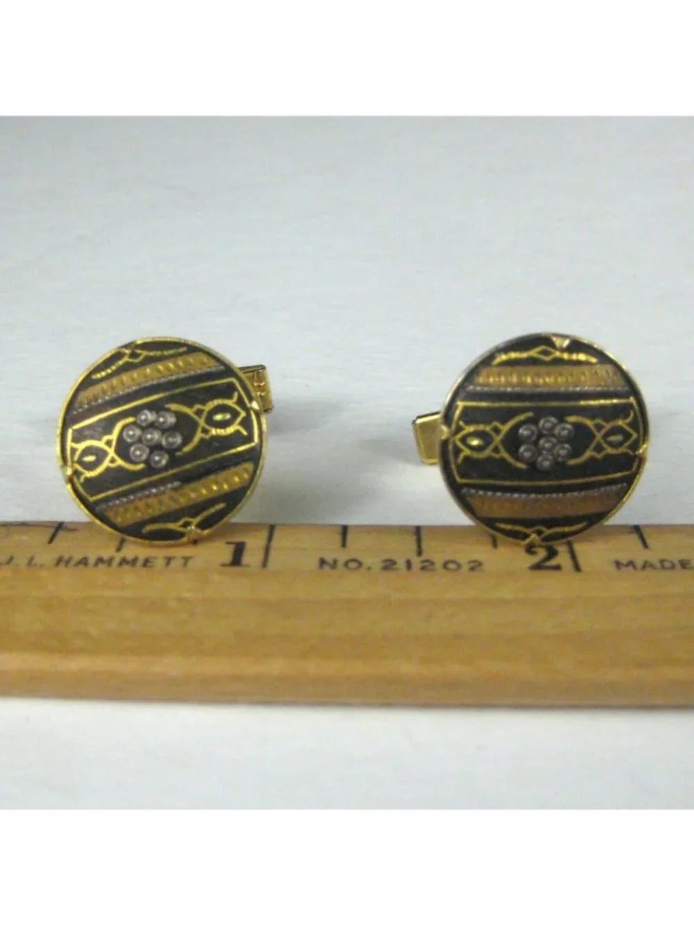 Cufflinks Mens Damascence Goldtone Vintage Round Articulating Hammered Filigree